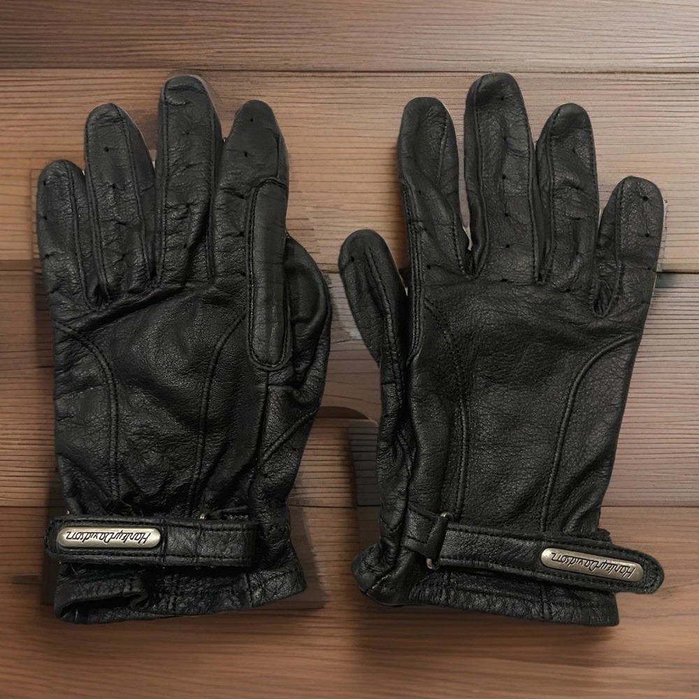 Harley Davidson Women's Black Leather Riding Gloves Size M W/ Palm Insert